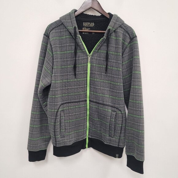 Surplus Other - Surplus Mens Sherpa Lined Full Zip Hoodie Size L Gray Cyber Gamer Emo Skater Y2K